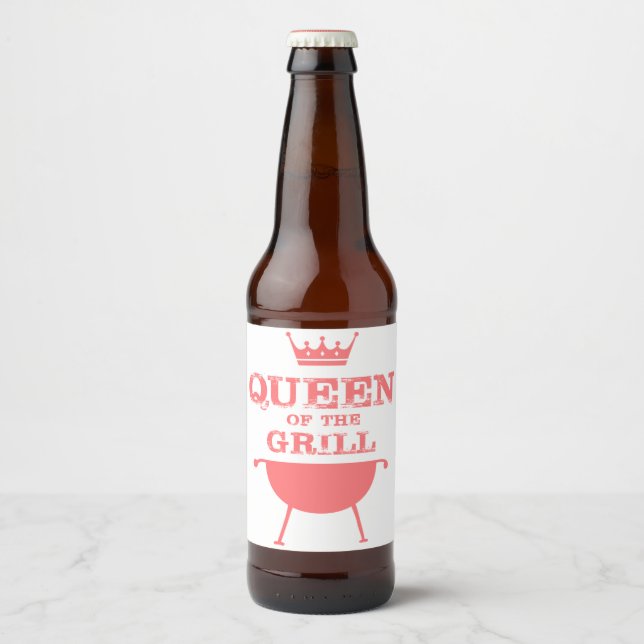 Étiquette Pour Bouteilles De Bière Reine Du Grill, Rose (Devant)