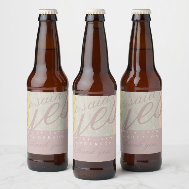 Étiquette Pour Bouteilles De Bière Remerciement Moderne de Réception de Mariage Rose  (Bouteilles)