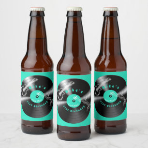Étiquette Pour Bouteilles De Bière Retro Anniversaire Vinyl Record Rock Musique Guita