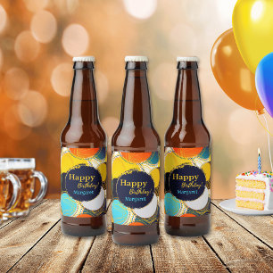 Étiquette Pour Bouteilles De Bière Retro coloré les années 70 Joyeux anniversaire Per