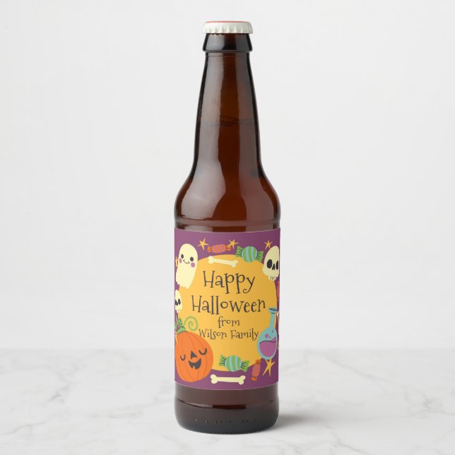 Étiquette Pour Bouteilles De Bière Retro Halloween Éffrayant (Devant)