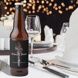 Étiquette Pour Bouteilles De Bière Roses d'épée de dragon rouge