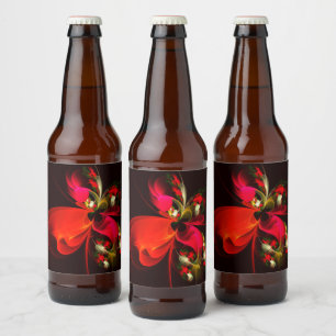 Étiquette Pour Bouteilles De Bière Rouge Vert Floral Moderne Art Abstrait Motif #02