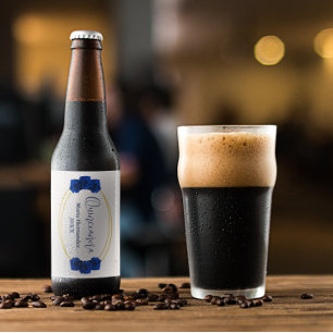 Étiquette Pour Bouteilles De Bière Royal Blue et Gold Geometry Quinceañera
