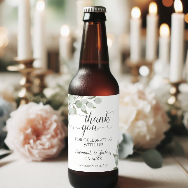Étiquette Pour Bouteilles De Bière Russe Boho Chic Eucalyptus Mariage Merci (Créateur téléchargé)