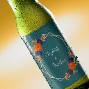 Étiquette Pour Bouteilles De Bière Rustique Automne Orange Navy Bleu Floral Mariage