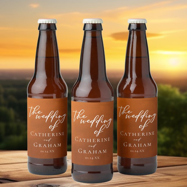 Étiquette Pour Bouteilles De Bière Rustique Burnt Orange Boho Personnalisé Mariage (Créateur téléchargé)