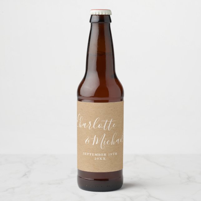 Étiquette Pour Bouteilles De Bière Rustique kraft élégant Mariage de script signature (Devant)