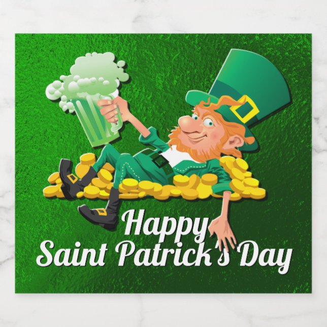 Étiquette Pour Bouteilles De Bière Saint Patrick's Day Leprechaun (Étiquettes simples)
