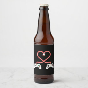 Étiquette Pour Bouteilles De Bière Saint-Valentin de joueur vidéo avec cœur de manett