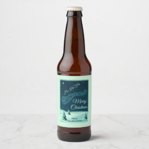 Étiquette Pour Bouteilles De Bière Santa and his Reindeers