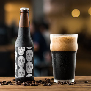Étiquette Pour Bouteilles De Bière Scary Scull Black & White Pattern