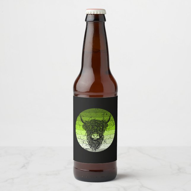 Étiquette Pour Bouteilles De Bière Scottish Highland Cattle Retro (Devant)