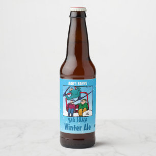 Étiquette Pour Bouteilles De Bière Skieurs Cartoon hiver Ale