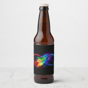 Étiquette Pour Bouteilles De Bière Symbole d'infini avec plume arc-en-ciel