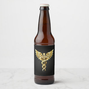 Étiquette Pour Bouteilles De Bière Symbole Polygonal Or Caduceus
