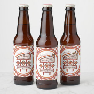Étiquette Pour Bouteilles De Bière Symbole rétro du bon thanksgiving béni