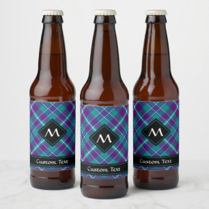 Étiquette Pour Bouteilles De Bière Tartan vert de mer, violet et bleu