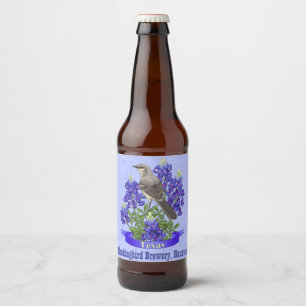 Étiquette Pour Bouteilles De Bière Texas State Mockingbird & Bluebonnet Flower