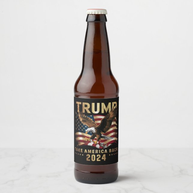 Étiquette Pour Bouteilles De Bière Trump 2024 Reprendre l'Amérique Drapeau américain  (Devant)