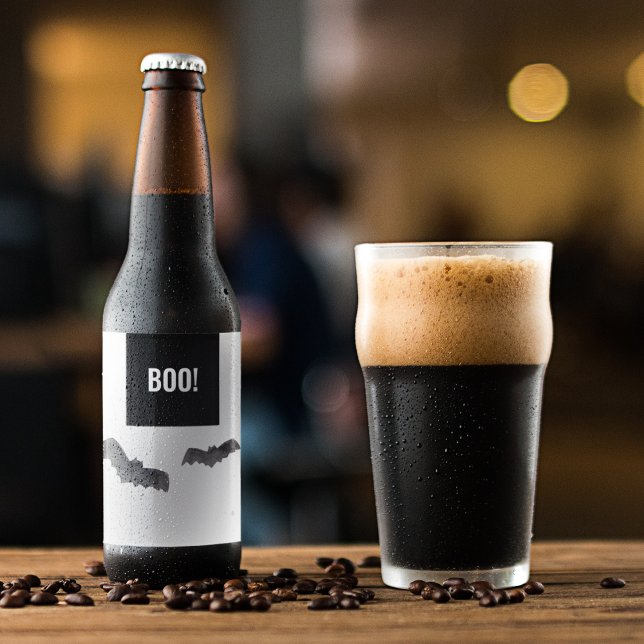 Étiquette Pour Bouteilles De Bière Un Boo Noir Simple Happy Halloween (Créateur téléchargé)