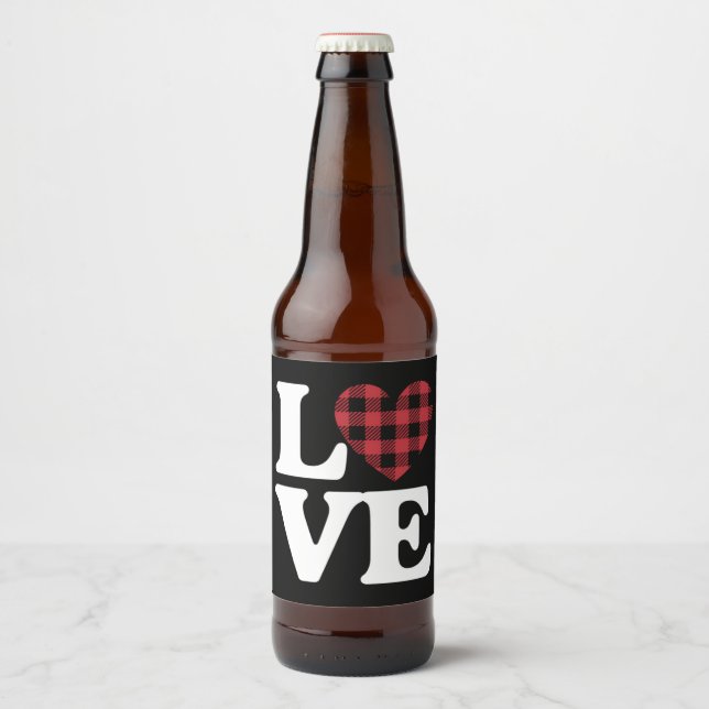 Étiquette Pour Bouteilles De Bière Valentines Jour Coeur Plaid Amour (Devant)
