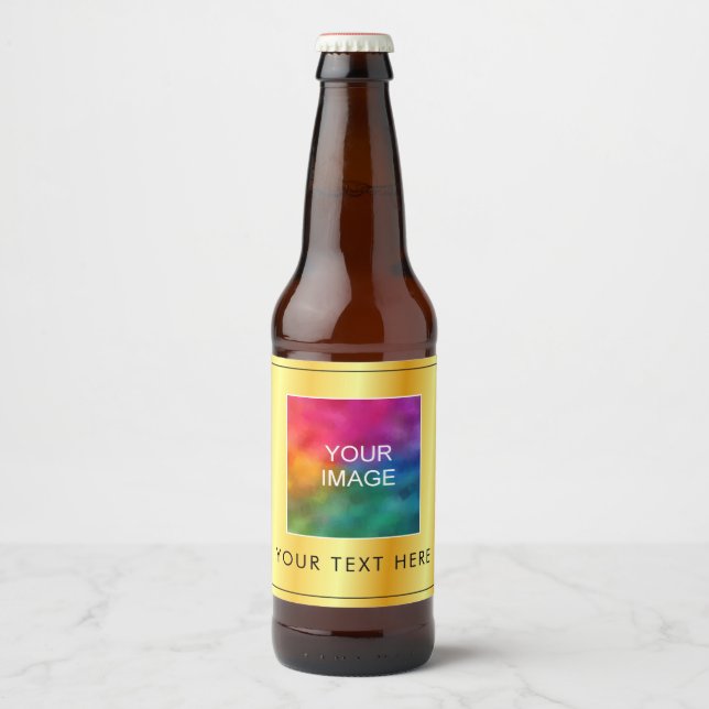 Étiquette Pour Bouteilles De Bière Votre image ou logo ici Modèle moderne de faux or (Devant)
