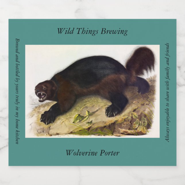 Étiquette Pour Bouteilles De Bière Wolverine ou Wolverene (Gulo gulo) par Audubon (Étiquettes simples)