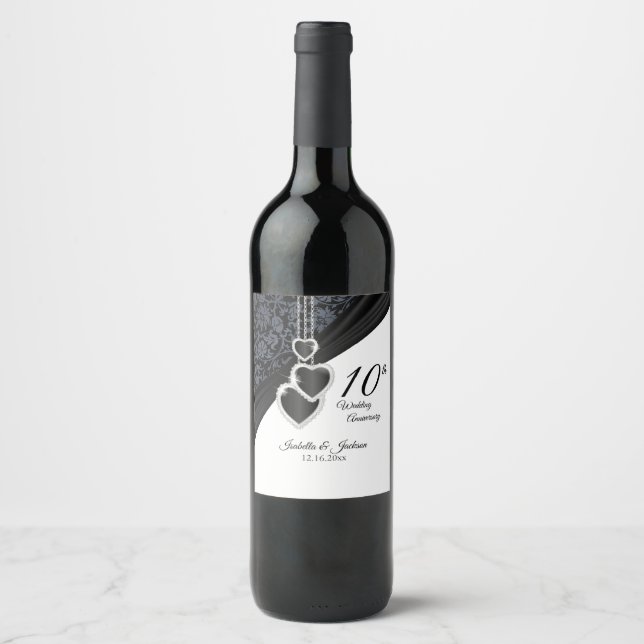 Étiquette Pour Bouteilles De Vin 10e anniversaire du Mariage Onyx (Devant)