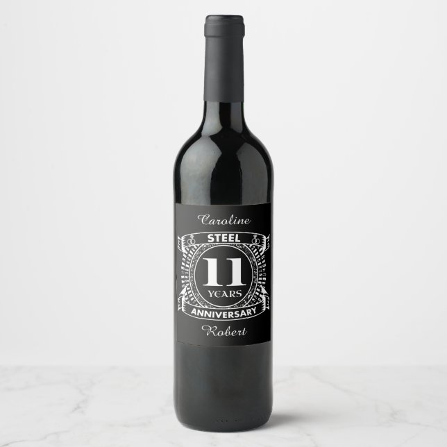 Étiquette Pour Bouteilles De Vin 11E anniversaire du mariage acier (Devant)