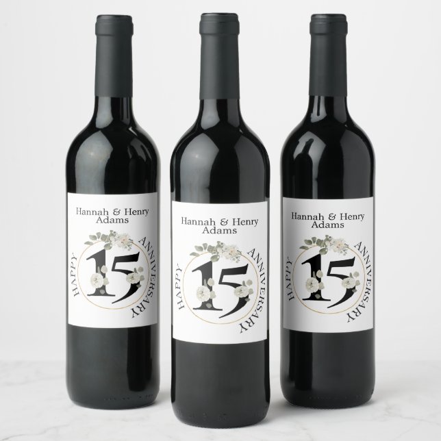 Étiquette Pour Bouteilles De Vin 15 ans ANNIVERSAIRE Vin Étiquette (Bouteilles)