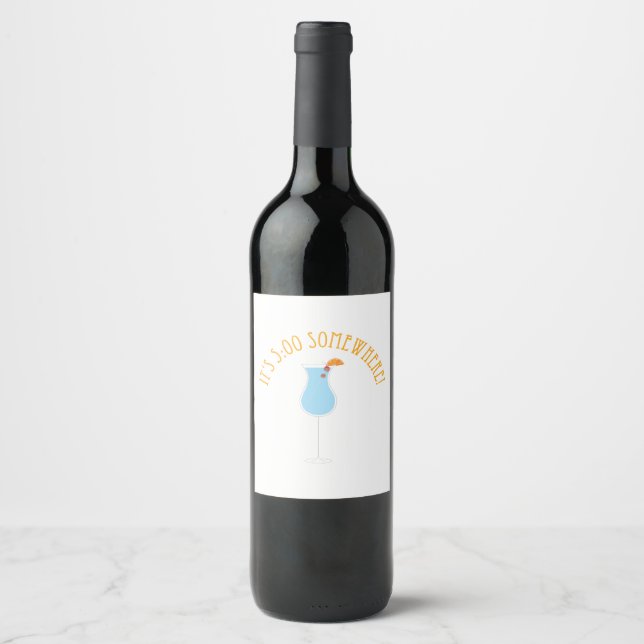 Étiquette Pour Bouteilles De Vin 17:00 Quelque part (Devant)