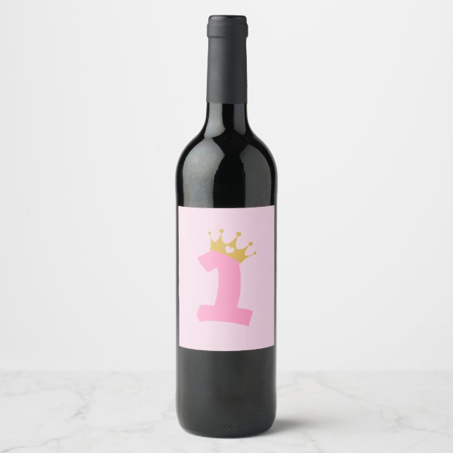 Étiquette Pour Bouteilles De Vin 1er anniversaire Princesse Crown (Devant)