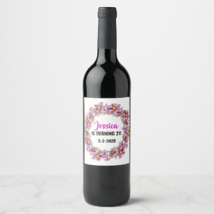 Étiquette Pour Bouteilles De Vin 21 Anniversaire rose, violet et bleu