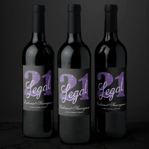 Étiquette Pour Bouteilles De Vin 21 et juridique   Purple Faux Parties scintillant 