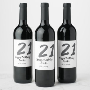 Étiquette Pour Bouteilles De Vin 21e anniversaire ajouter nom date année noire modè