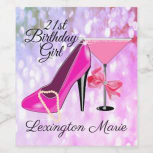 Étiquette Pour Bouteilles De Vin 21e anniversaire fille Sparkling Vin ou