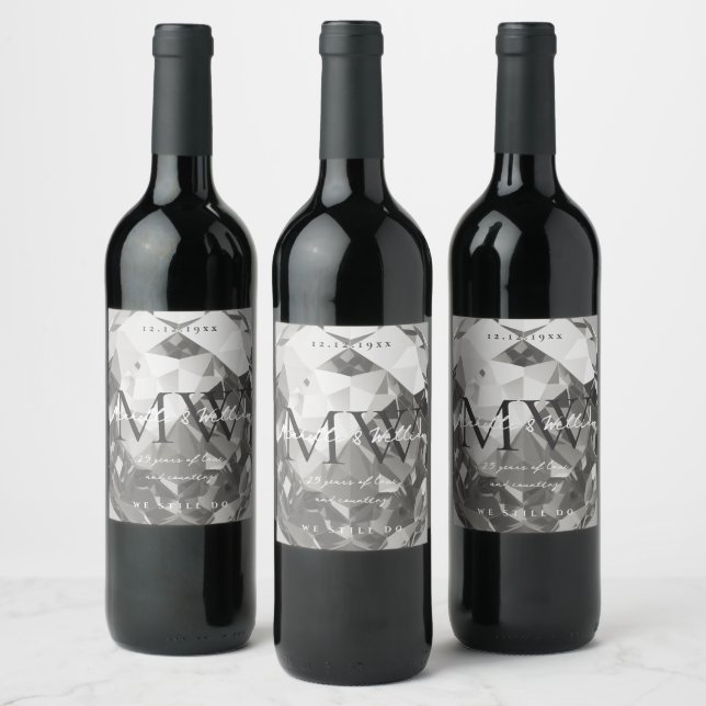 Étiquette Pour Bouteilles De Vin 25e anniversaire du Mariage Monogramme Argent mode (Bouteilles)