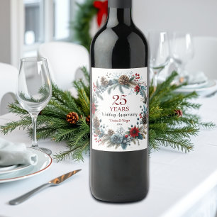 Étiquette Pour Bouteilles De Vin 25e anniversaire Mariage d'argent Elégant hiver
