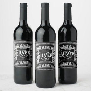 Étiquette Pour Bouteilles De Vin 25e Parties scintillant Art déco de l'anniversaire