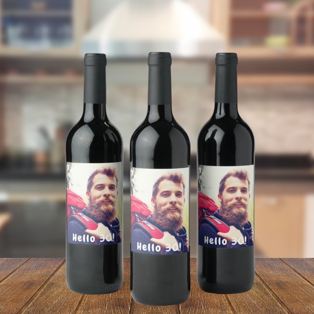 Étiquette Pour Bouteilles De Vin 30e anniversaire photo mec Fun (Créateur téléchargé)