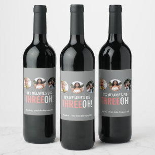 Étiquette Pour Bouteilles De Vin 30e THREEOH gris et rose !