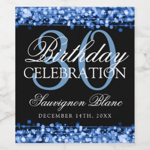 Étiquette Pour Bouteilles De Vin 30ème La fête d'anniversaire miroite vin bleu
