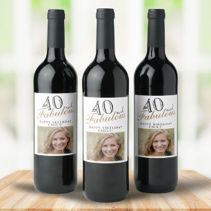 Étiquette Pour Bouteilles De Vin 40 and Fabulous Elegant Script Photo 40th Birthday