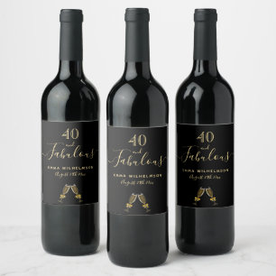 Étiquette Pour Bouteilles De Vin 40 fabuleuse fête d'anniversaire noir or