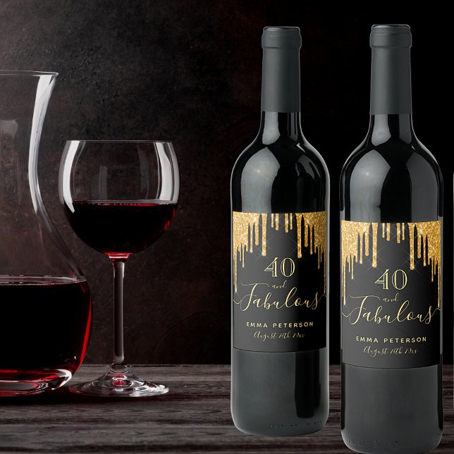 Étiquette Pour Bouteilles De Vin 40 fabuleux anniversaire noir parties scintillant  (Créateur téléchargé)
