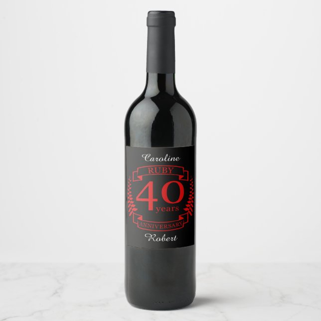 Étiquette Pour Bouteilles De Vin 40e ANNIVERSAIRE DE MARIAGE RUBIS (Devant)