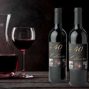 Étiquette Pour Bouteilles De Vin 40e anniversaire photo noir or chante script