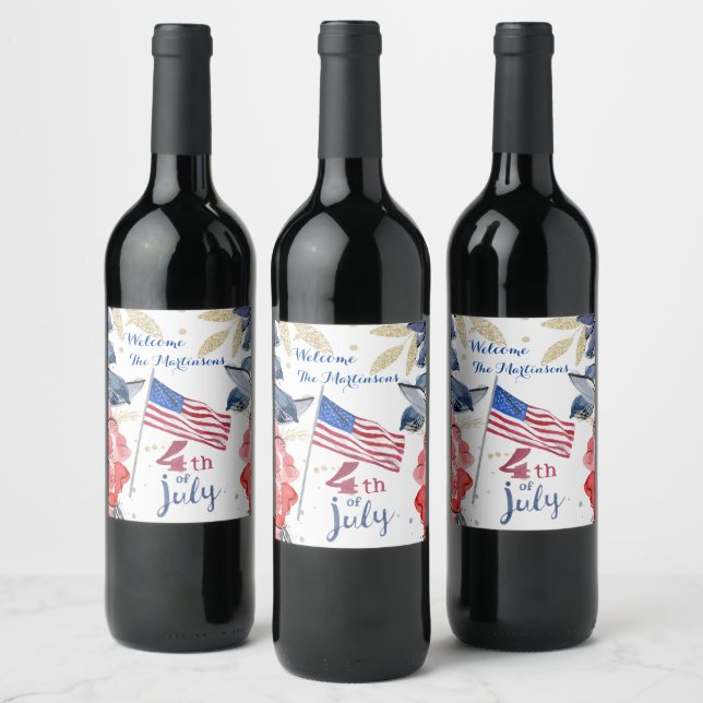 Étiquette Pour Bouteilles De Vin 4 juillet Drapeau Personnalisé Style (Bouteilles)