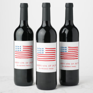 Étiquette Pour Bouteilles De Vin 4 juillet heureux Faveur du drapeau américain ti